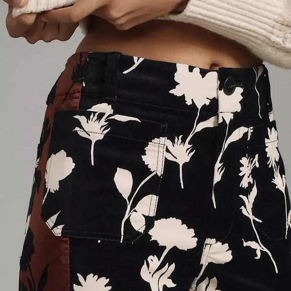 Anthropologie Colette Cropped‎ Velvet Wide Leg Pants Maeve Side Stripe Sz 32 NEW - Picture 7 of 7